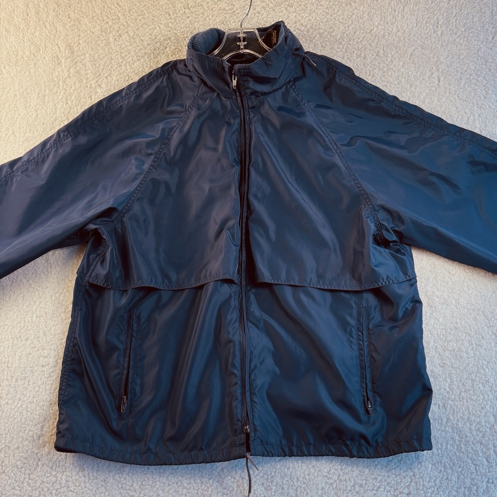 Eddie Bauer Jacket Men's M Blue Navy Full-Zip Hooded Stand Up Collar Rain Wind